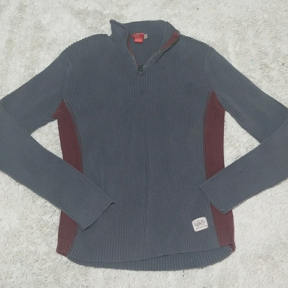 Mens Guess quarter zip thick two tone sweater sz L